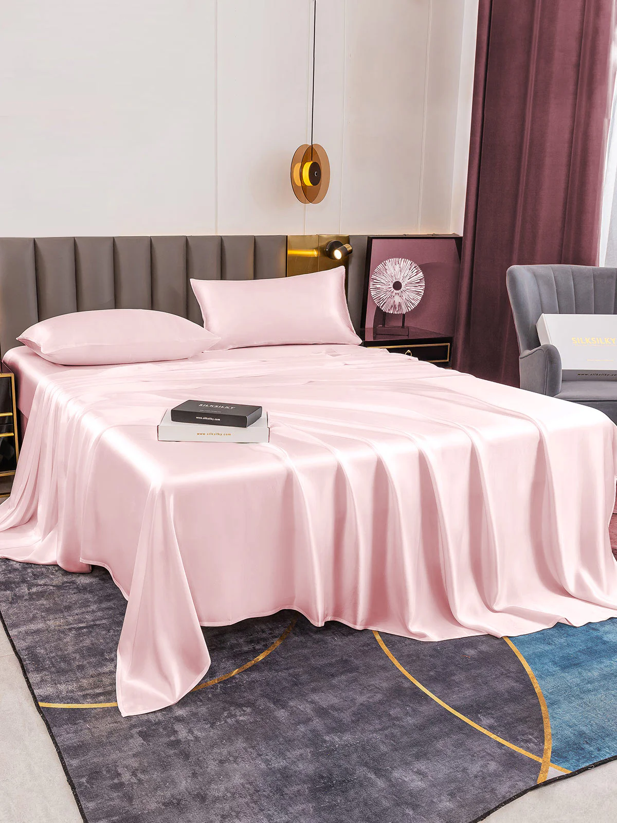 19Momme 4Pcs Silk Set Fitted&Flat Sheets+2x Pillowcases - Image 63