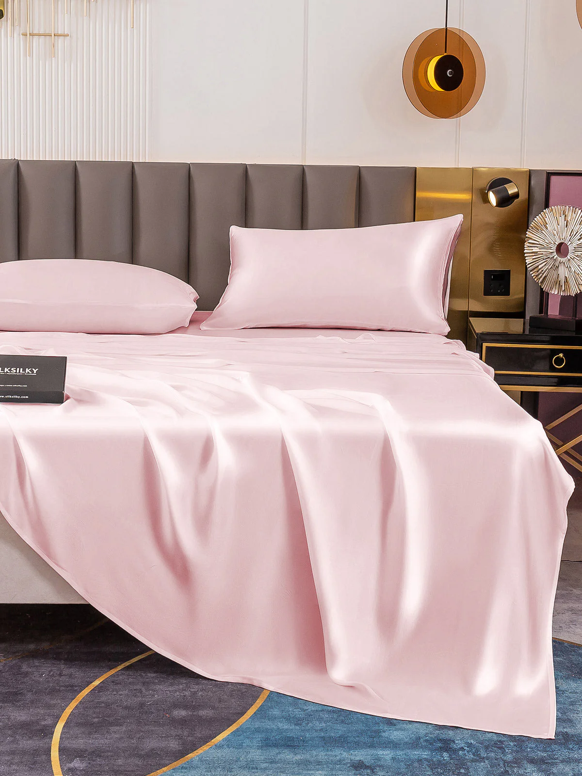 19Momme 4Pcs Silk Set Fitted&Flat Sheets+2x Pillowcases - Image 64