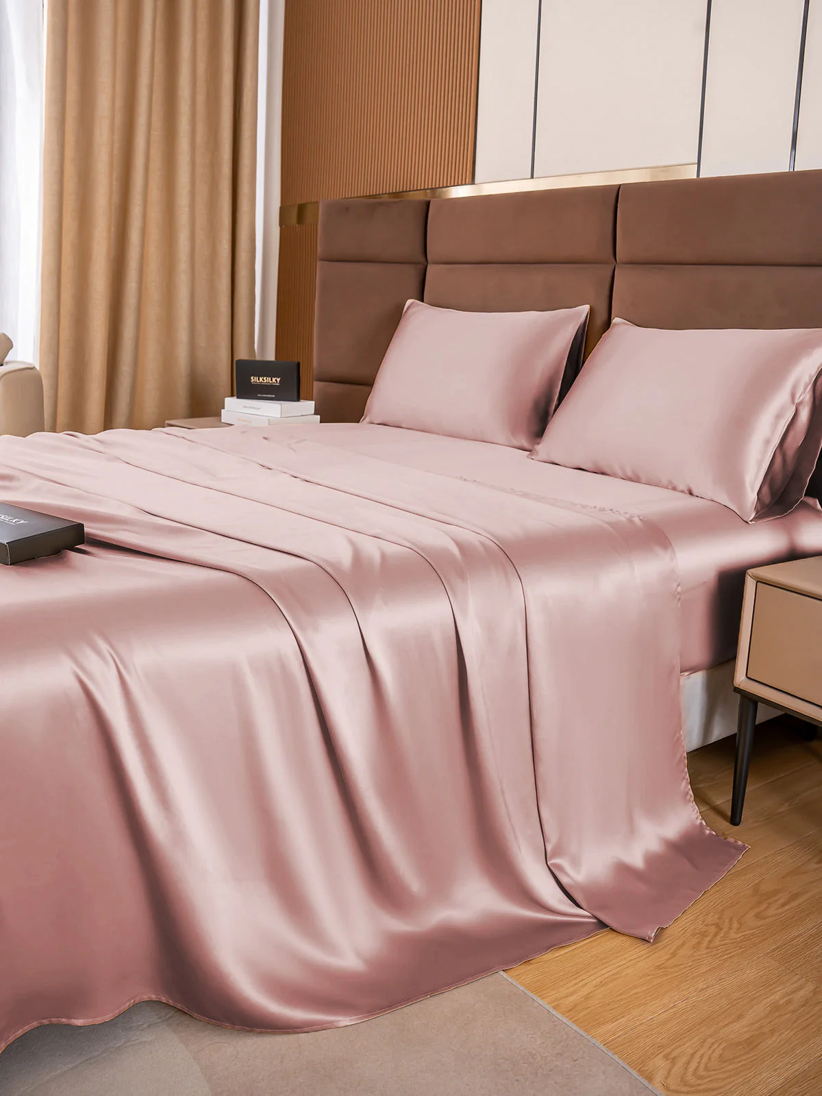19Momme 4Pcs Silk Set Fitted&Flat Sheets+2x Pillowcases - Image 68