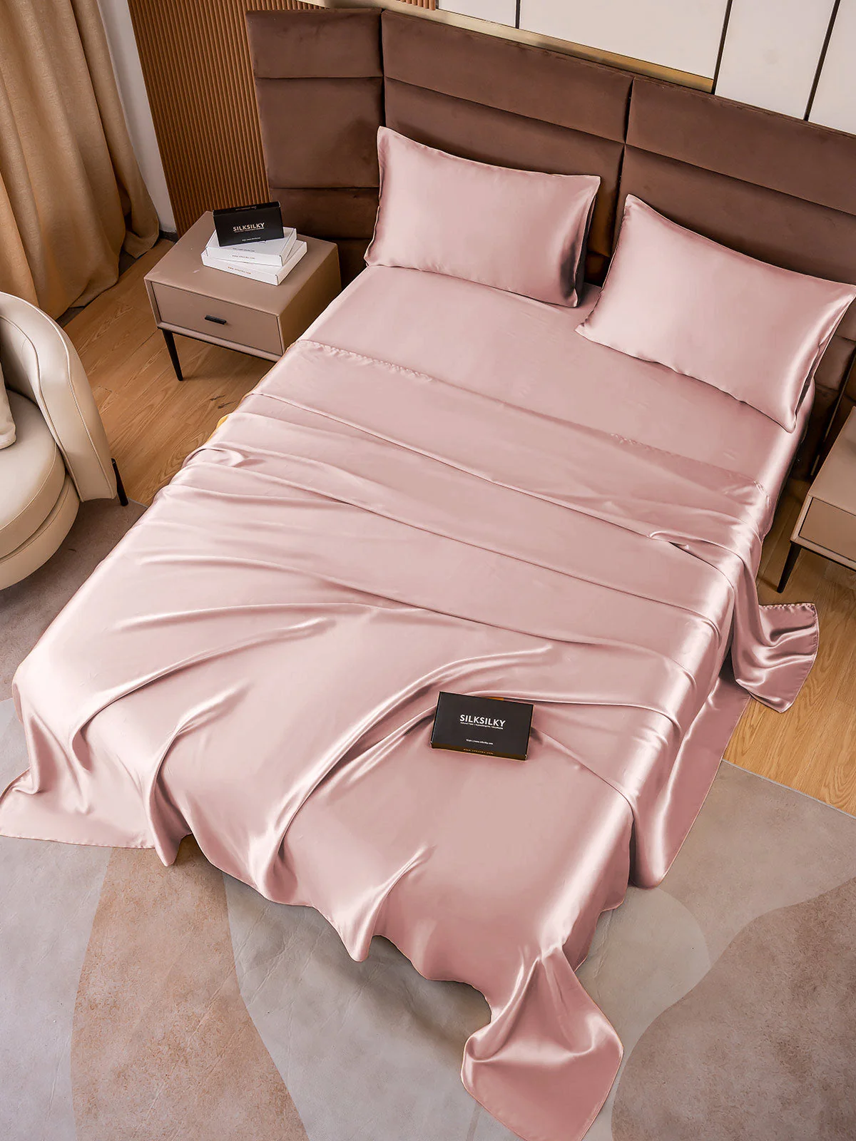 19Momme 4Pcs Silk Set Fitted&Flat Sheets+2x Pillowcases - Image 70
