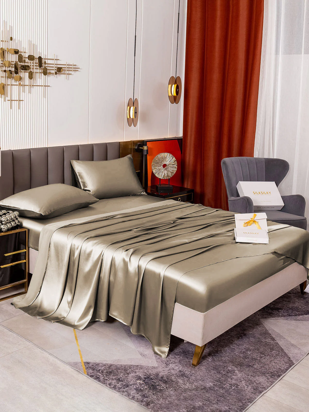 19Momme 4Pcs Silk Set Fitted&Flat Sheets+2x Pillowcases - Image 72