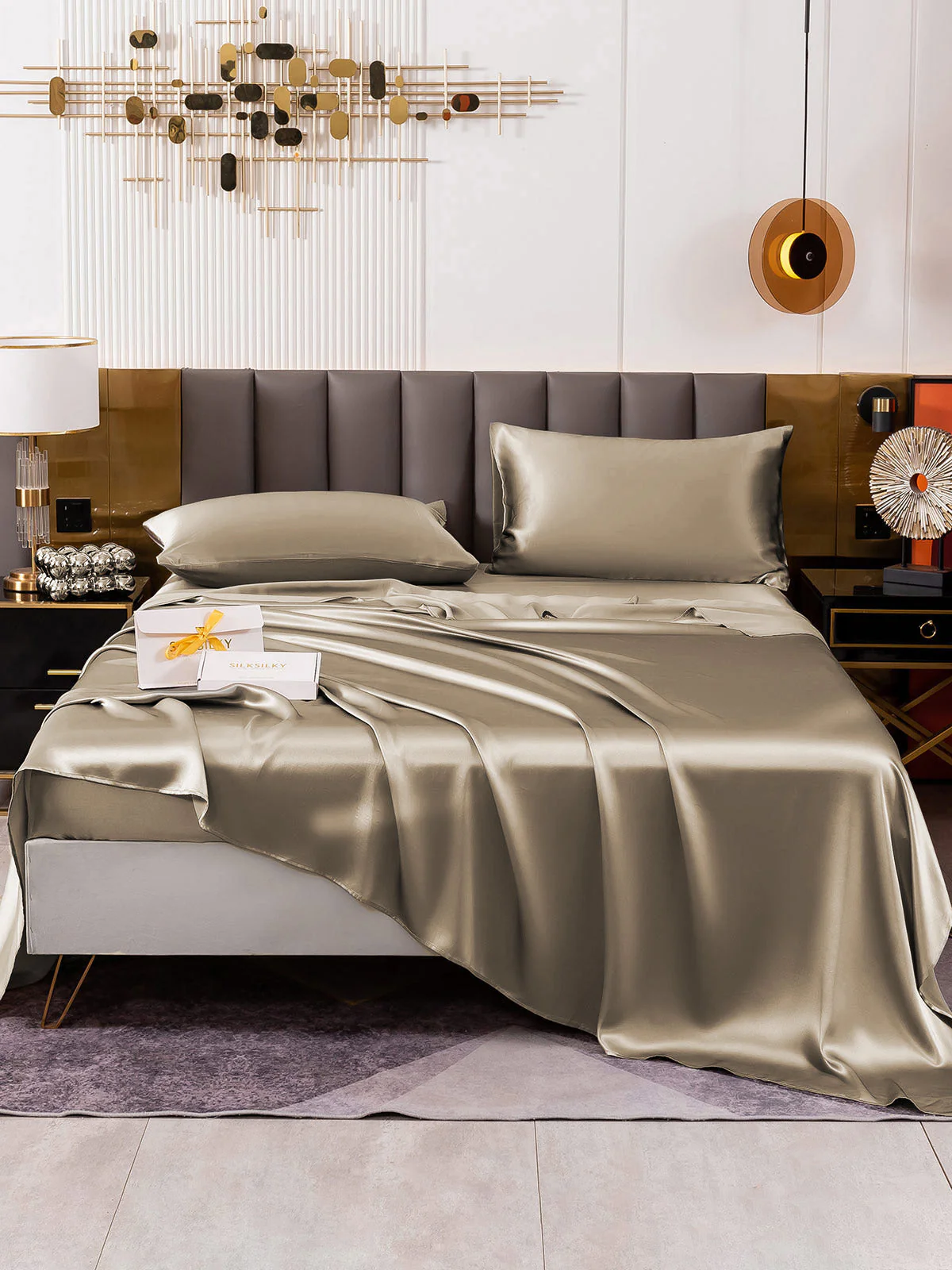 19Momme 4Pcs Silk Set Fitted&Flat Sheets+2x Pillowcases - Image 76