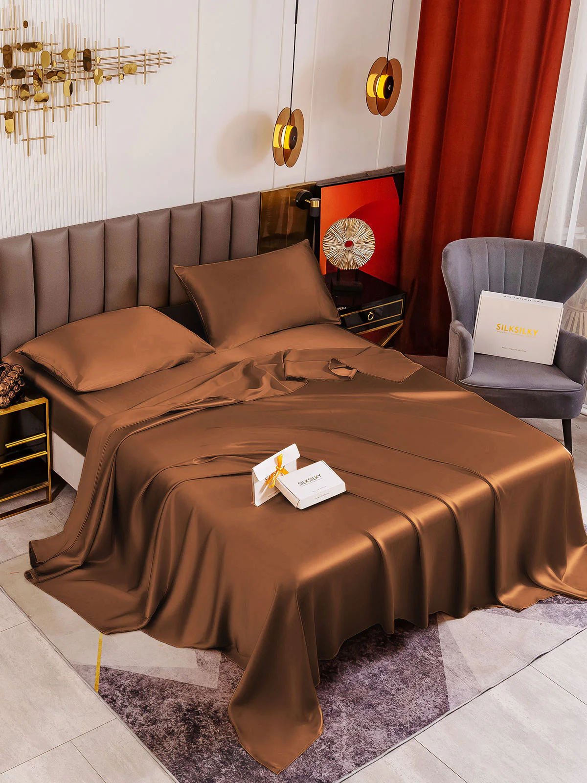 19Momme 4Pcs Silk Set Fitted&Flat Sheets+2x Pillowcases - Image 78