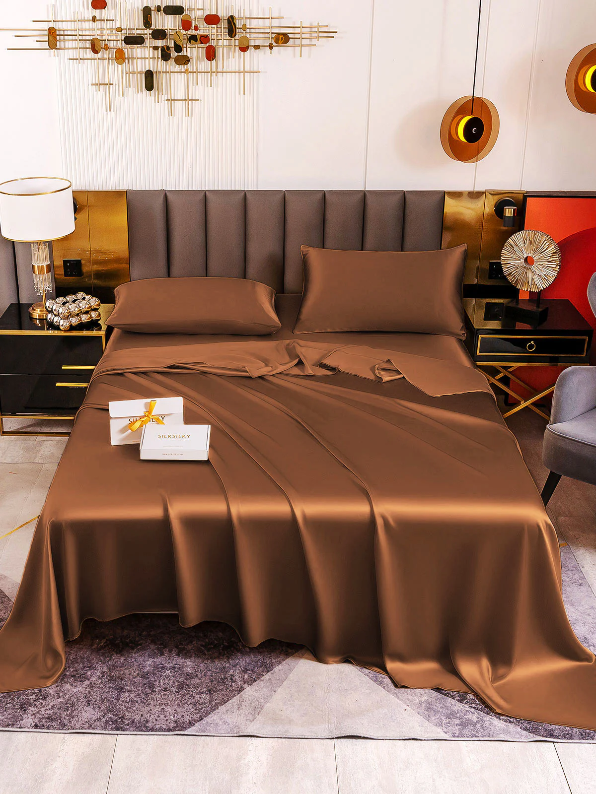 19Momme 4Pcs Silk Set Fitted&Flat Sheets+2x Pillowcases - Image 79