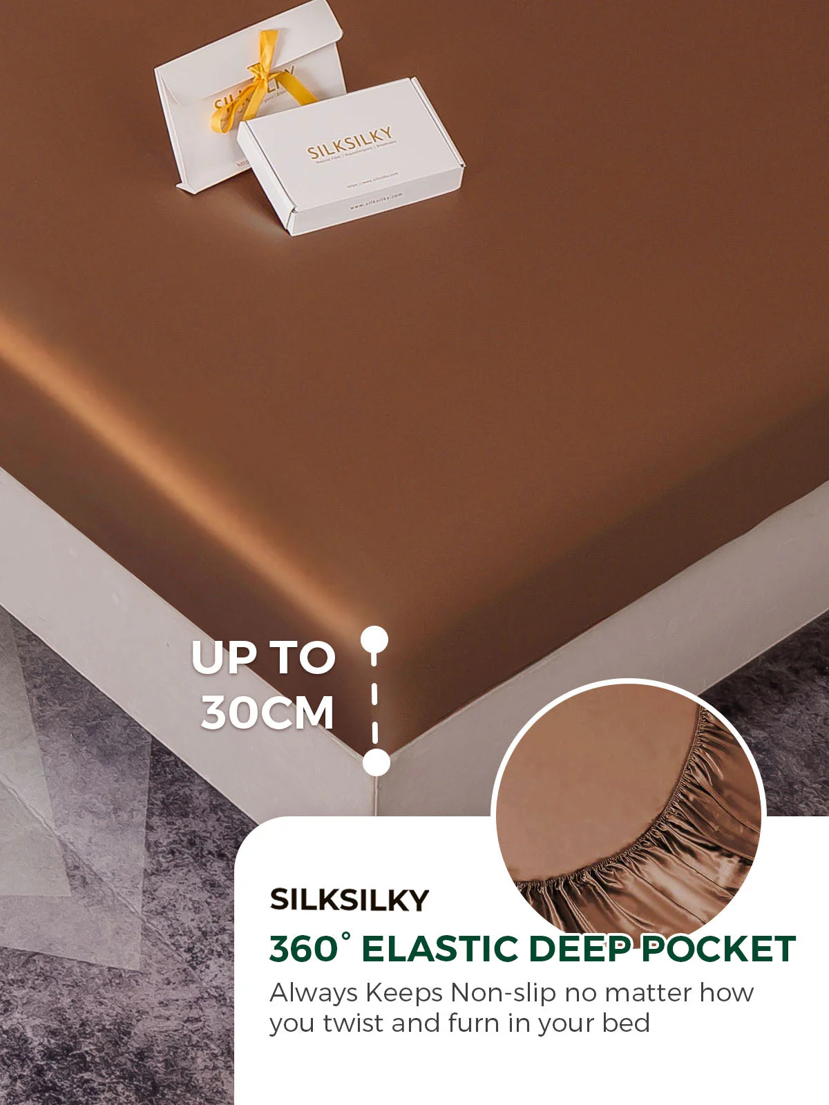 19Momme 4Pcs Silk Set Fitted&Flat Sheets+2x Pillowcases - Image 81