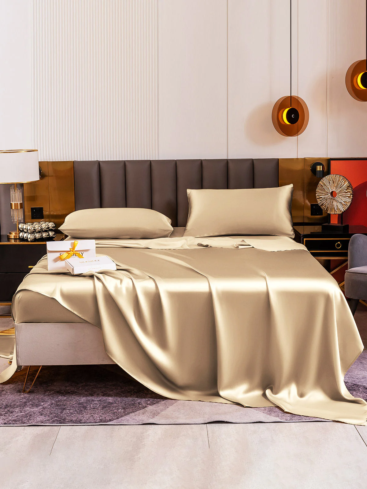 19Momme 4Pcs Silk Set Fitted&Flat Sheets+2x Pillowcases - Image 91