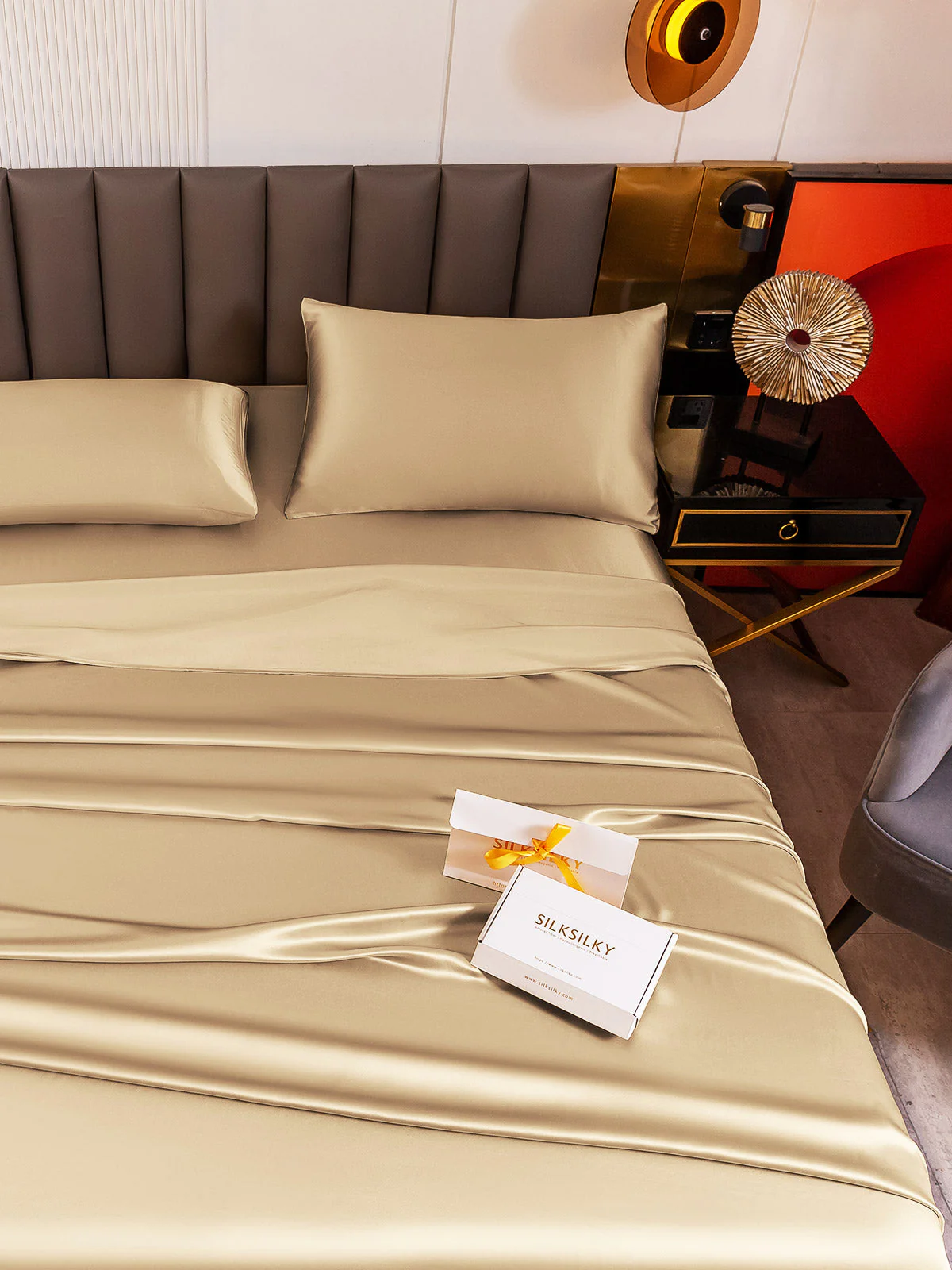 19Momme 4Pcs Silk Set Fitted&Flat Sheets+2x Pillowcases - Image 92
