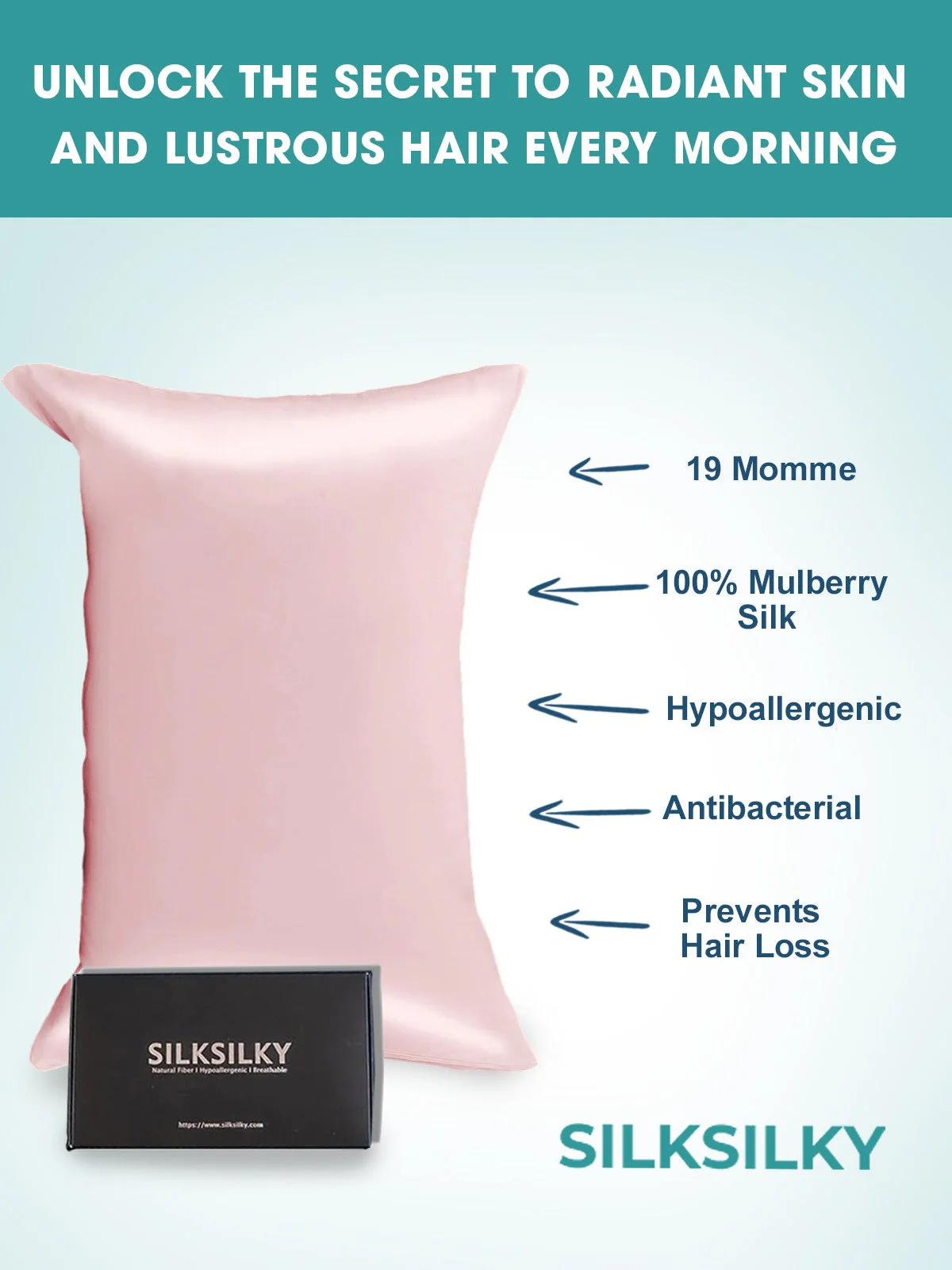 19Momme 100% Mulberry Silk Pillowcase - Hidden Zipper - Image 44