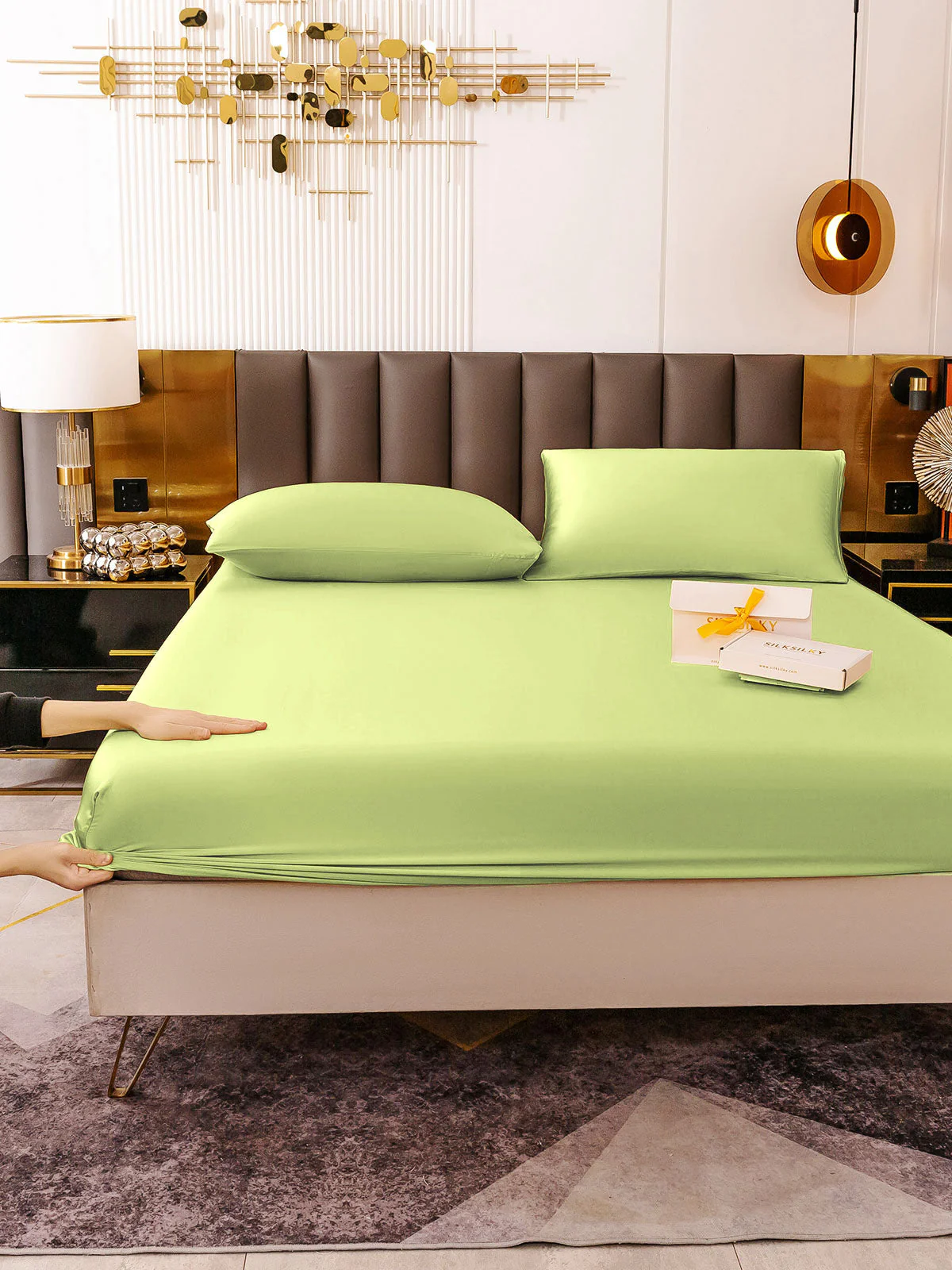 19Momme 3Pcs Silk Set Fitted Sheet+2x Pillowcases - Image 108