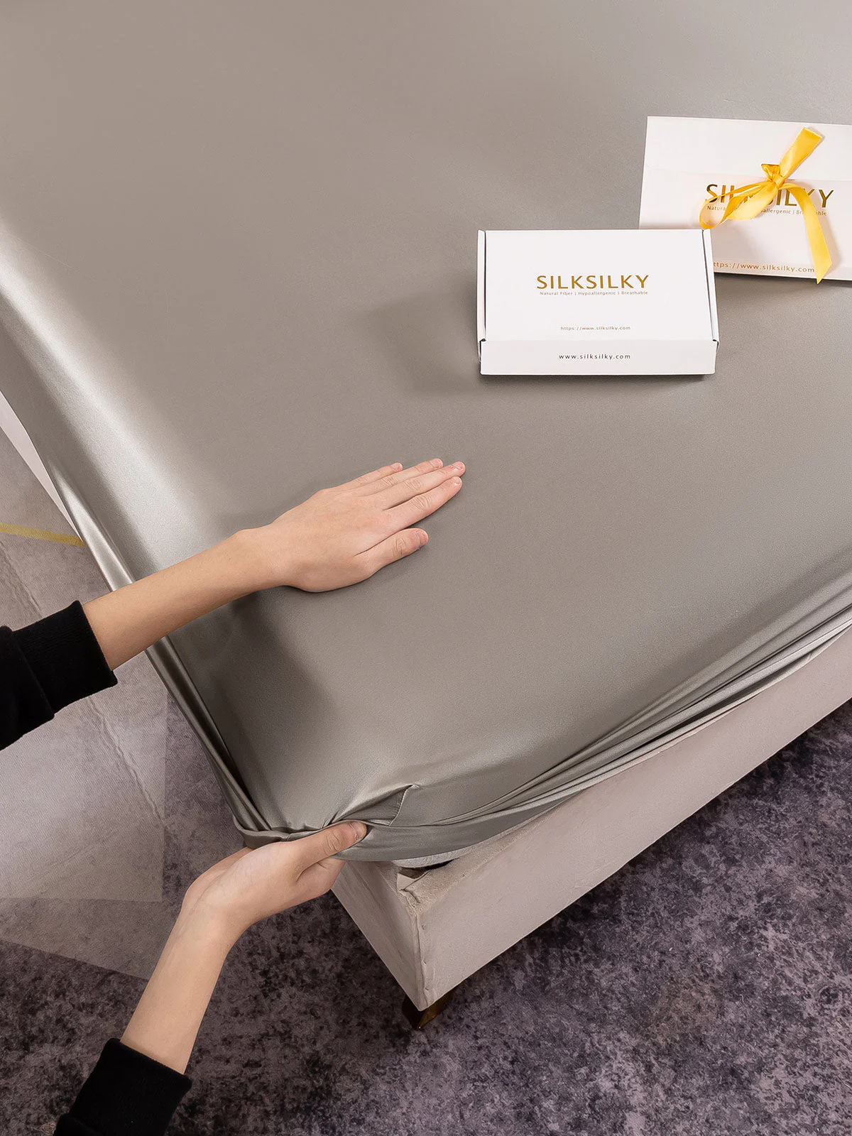 19Momme 3Pcs Silk Set Fitted Sheet+2x Pillowcases - Image 59