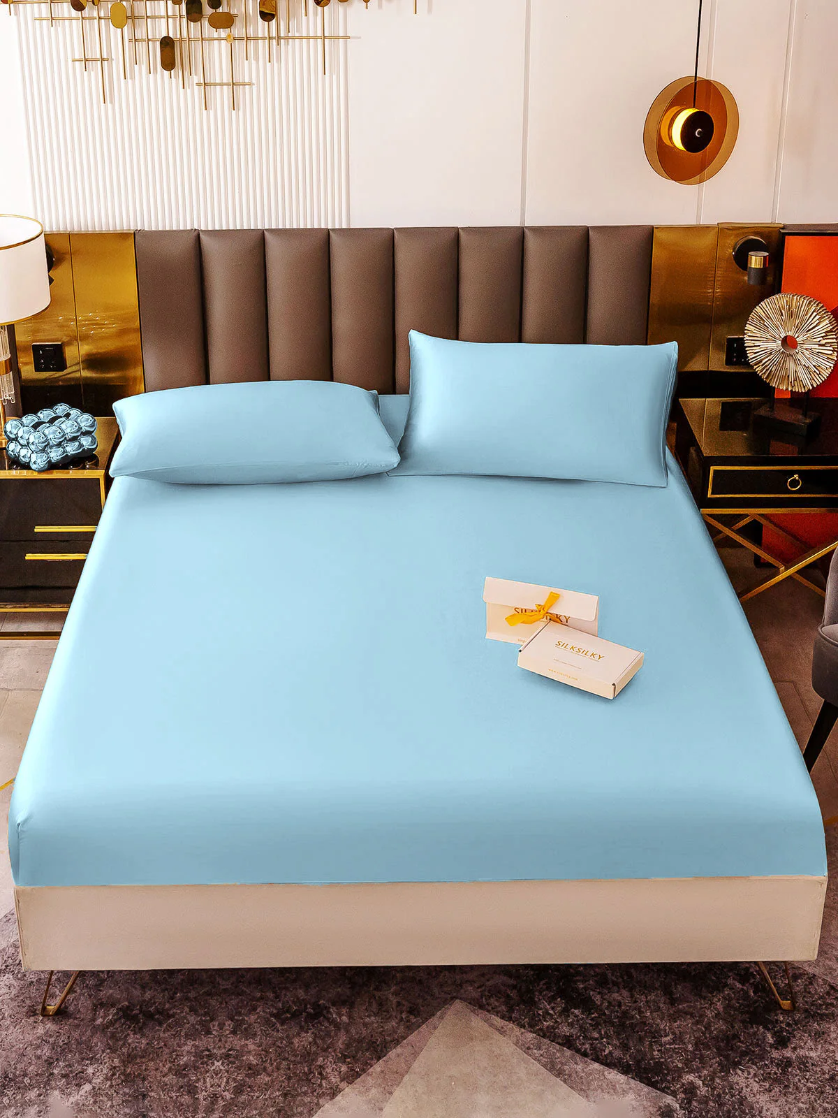 19Momme 3Pcs Silk Set Fitted Sheet+2x Pillowcases - Image 88
