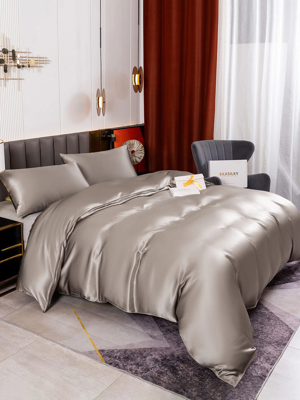 19Momme 3Pcs Silk Set Duvet Cover+2x Pillowcases - Image 36