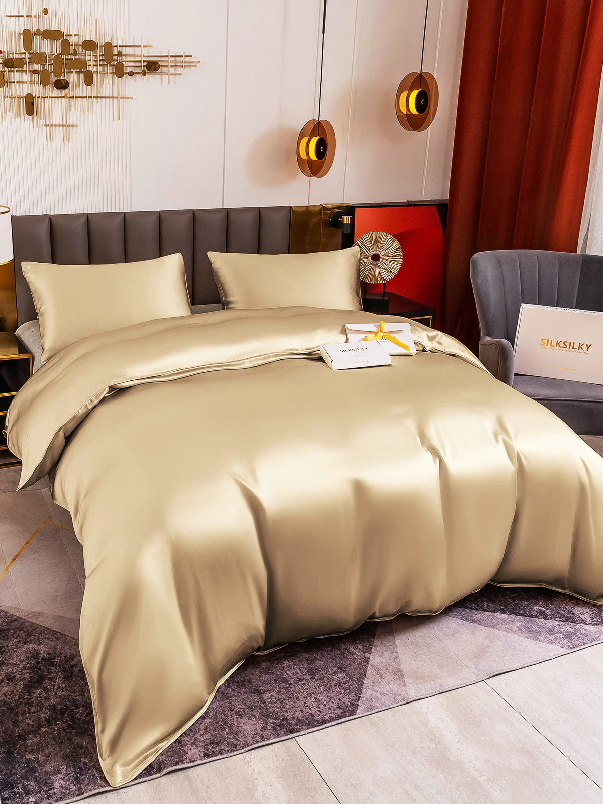 19Momme 3Pcs Silk Set Duvet Cover+2x Pillowcases - Image 95