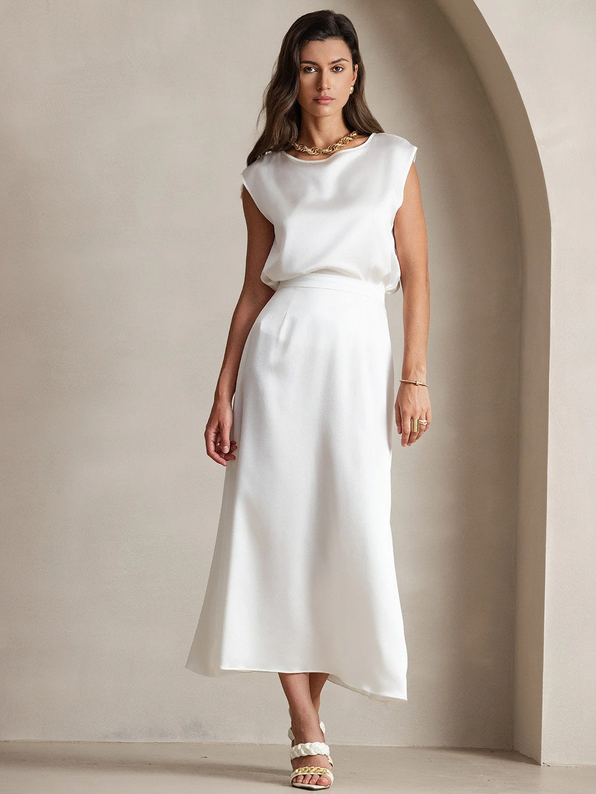 19Momme Silk A Line Maxi Skirt with Zipper Design - Image 11