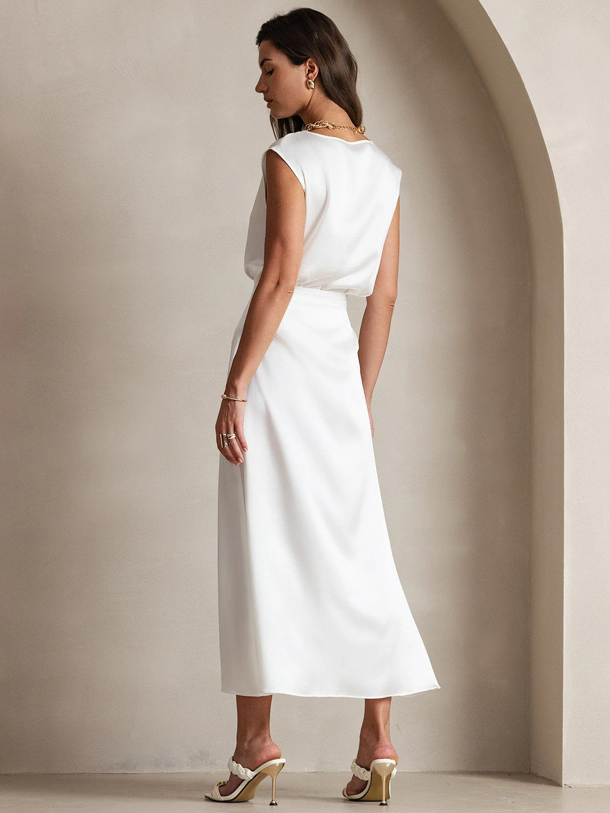 19Momme Silk A Line Maxi Skirt with Zipper Design - Image 12