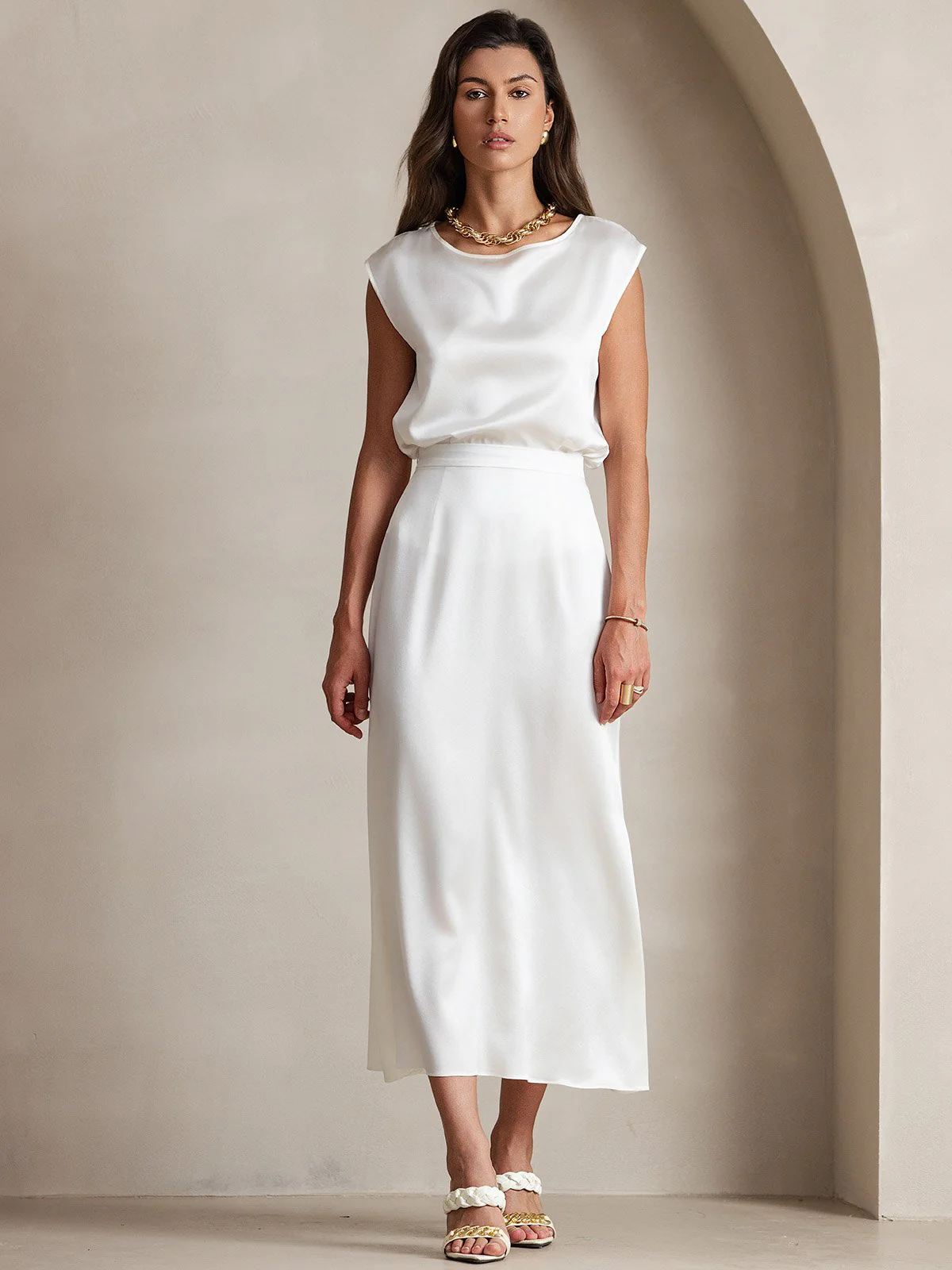 19Momme Silk A Line Maxi Skirt with Zipper Design - Image 13
