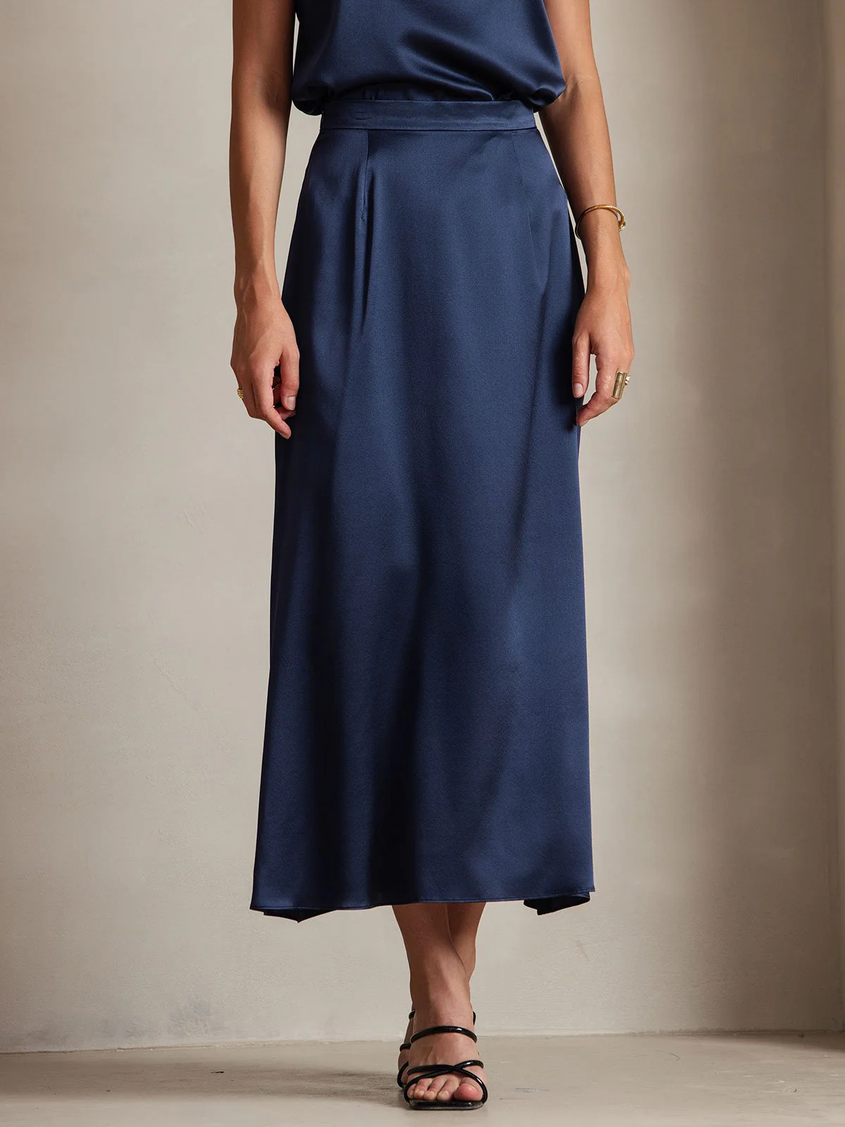 19Momme Silk A Line Maxi Skirt with Zipper Design - Image 21