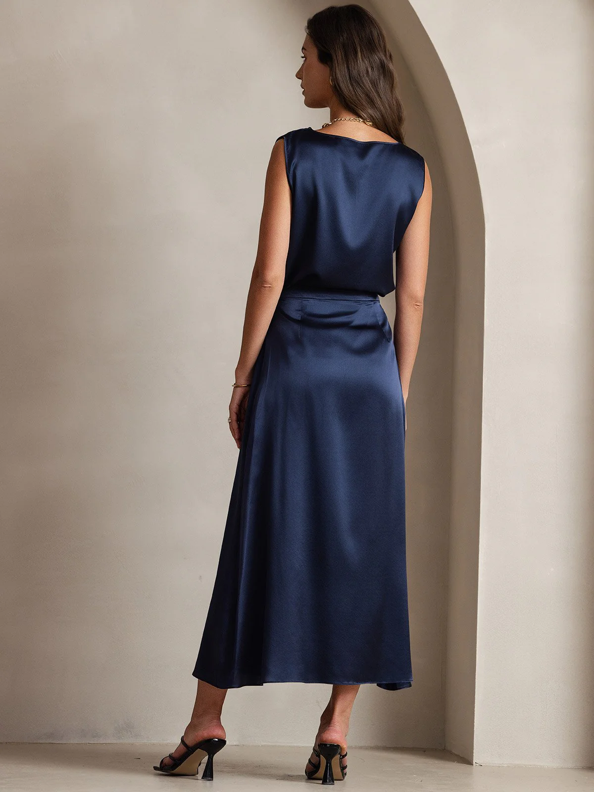 19Momme Silk A Line Maxi Skirt with Zipper Design - Image 22