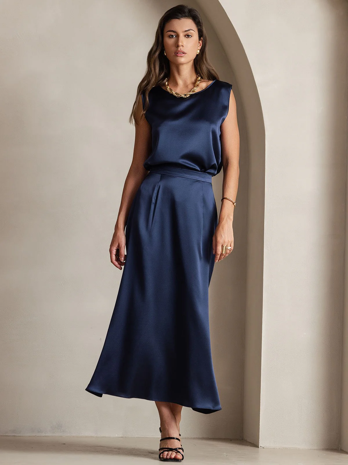 19Momme Silk A Line Maxi Skirt with Zipper Design - Image 23