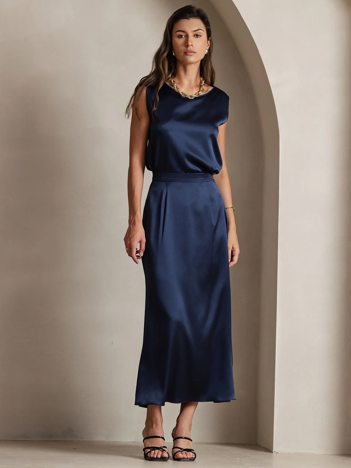 19Momme Silk A Line Maxi Skirt with Zipper Design - Image 24