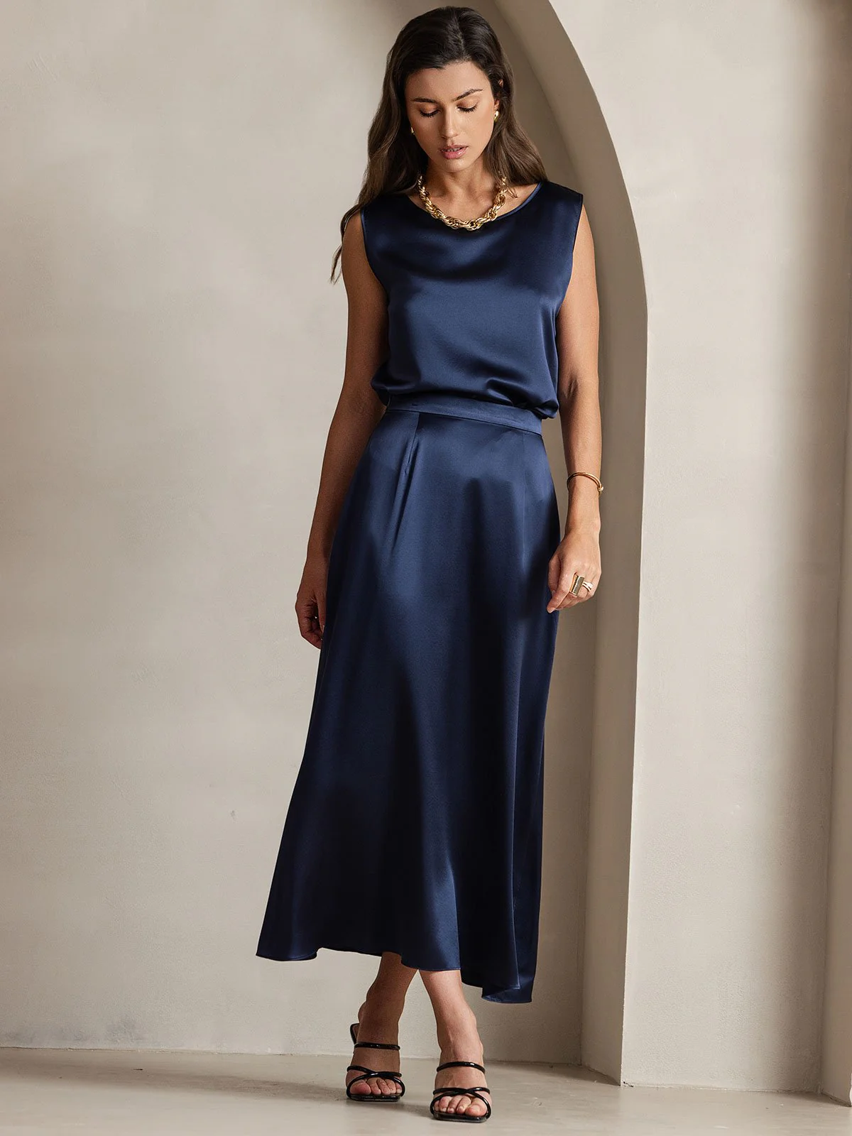 19Momme Silk A Line Maxi Skirt with Zipper Design - Image 25