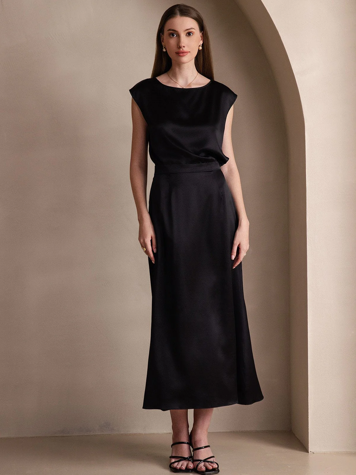 19Momme Silk A Line Maxi Skirt with Zipper Design - Image 27