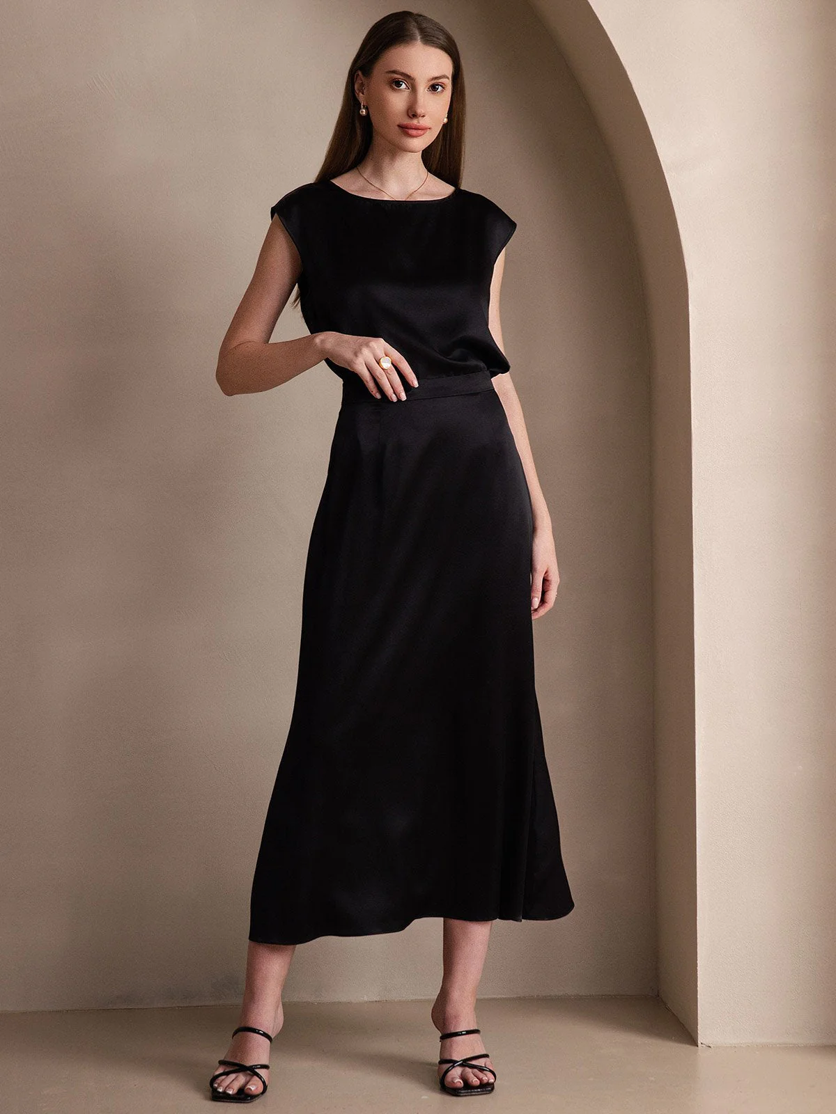 19Momme Silk A Line Maxi Skirt with Zipper Design - Image 29