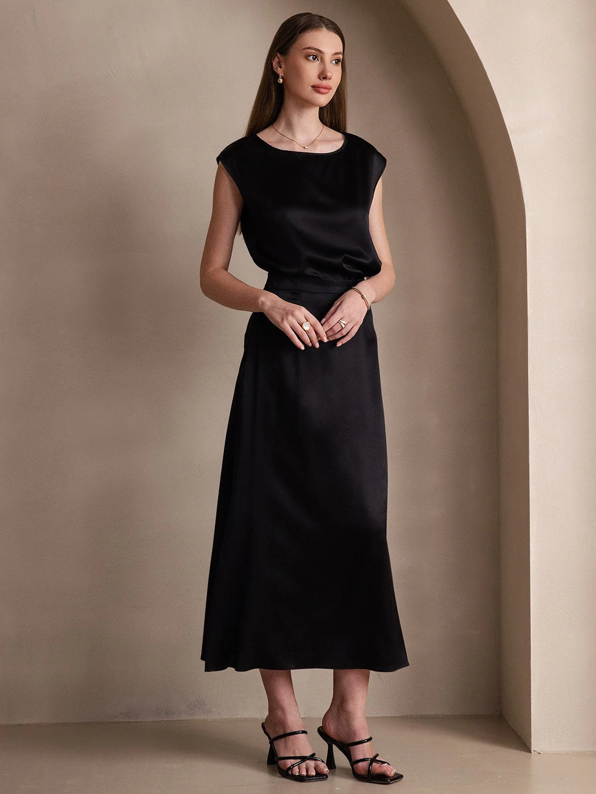 19Momme Silk A Line Maxi Skirt with Zipper Design - Image 30