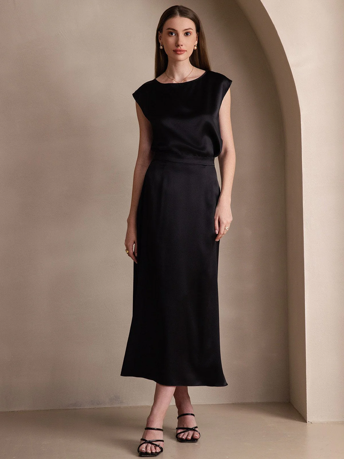 19Momme Silk A Line Maxi Skirt with Zipper Design - Image 31
