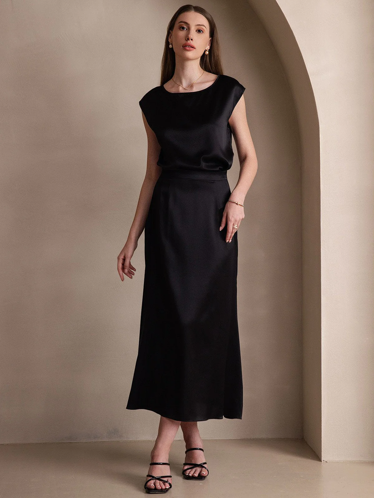 19Momme Silk A Line Maxi Skirt with Zipper Design - Image 33