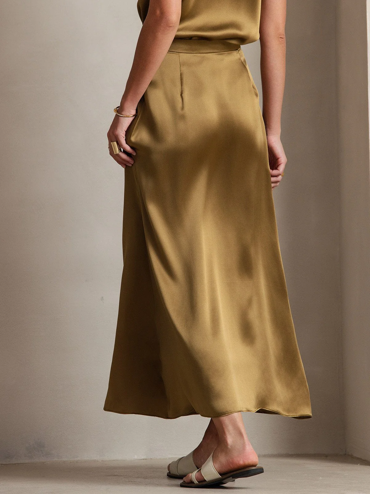 19Momme Silk A Line Maxi Skirt with Zipper Design - Image 35