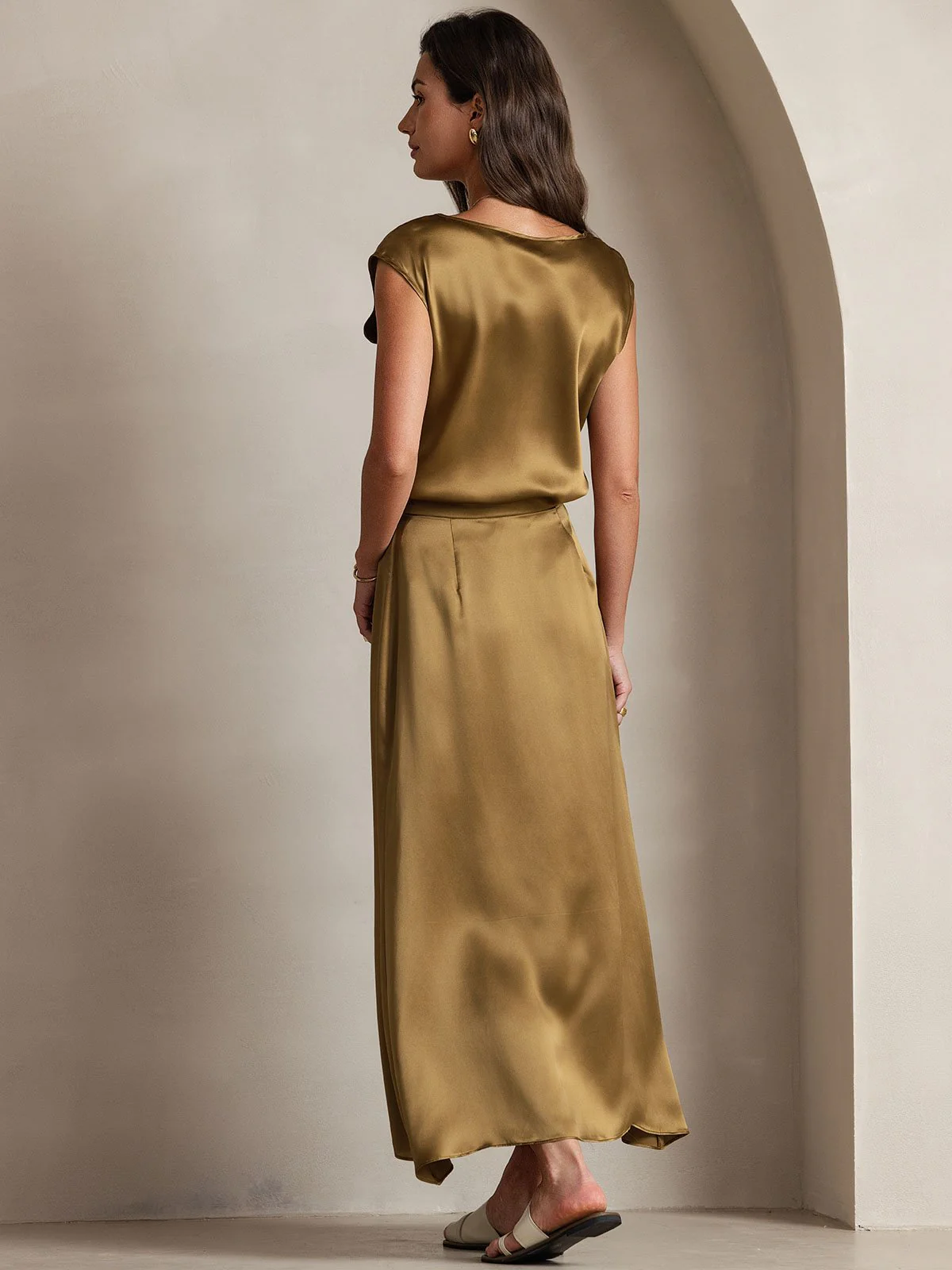 19Momme Silk A Line Maxi Skirt with Zipper Design - Image 37