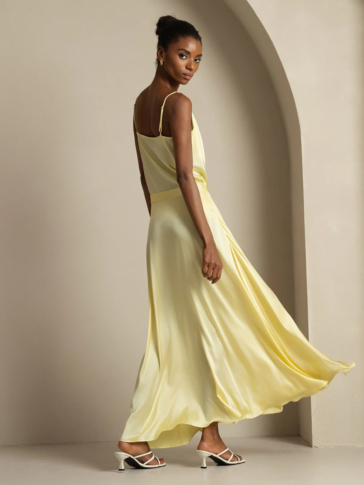 19Momme Silk Cowl Neck Spaghetti Strap Camisole Top & A Line Maxi Skirt - Image 10