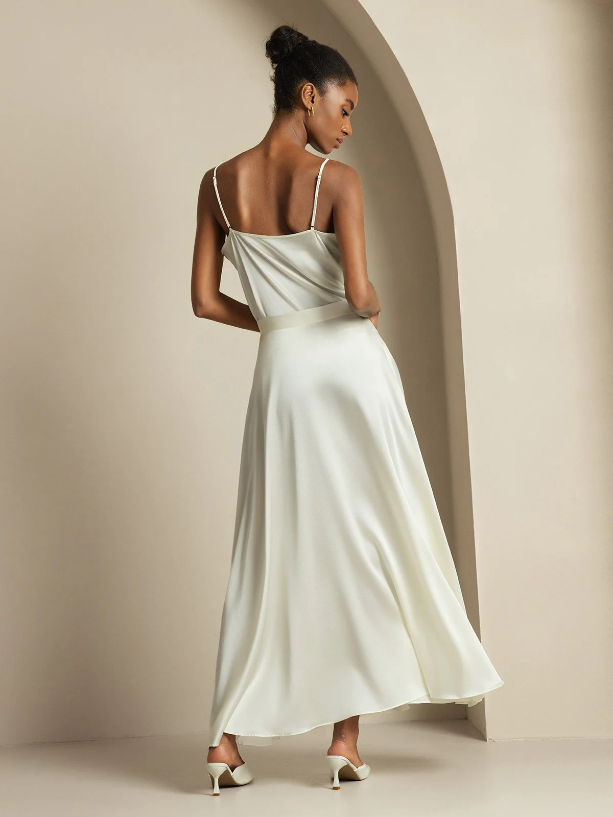 19Momme Silk Cowl Neck Spaghetti Strap Camisole Top & A Line Maxi Skirt - Image 18