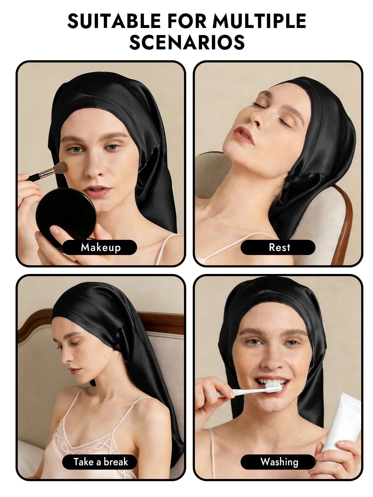 100% Mulberry Silk Elegant Bonnet for Long Hair - Image 23