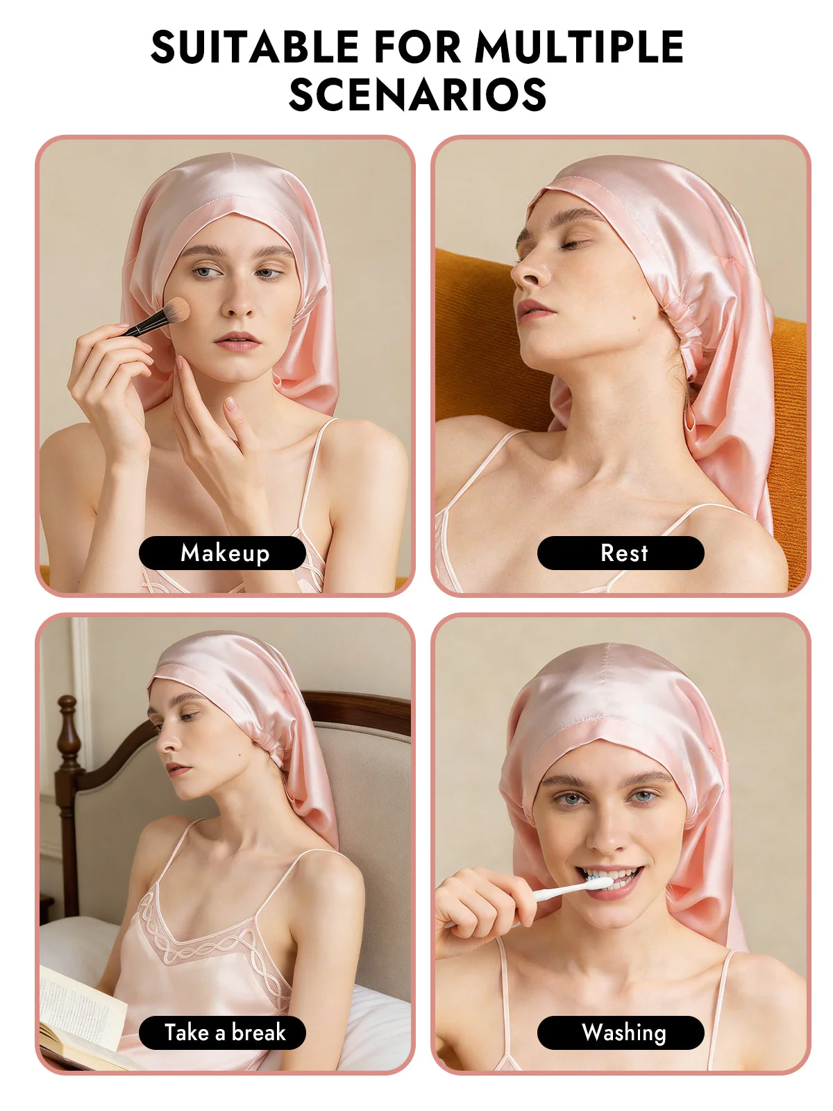 100% Mulberry Silk Elegant Bonnet for Long Hair - Image 31