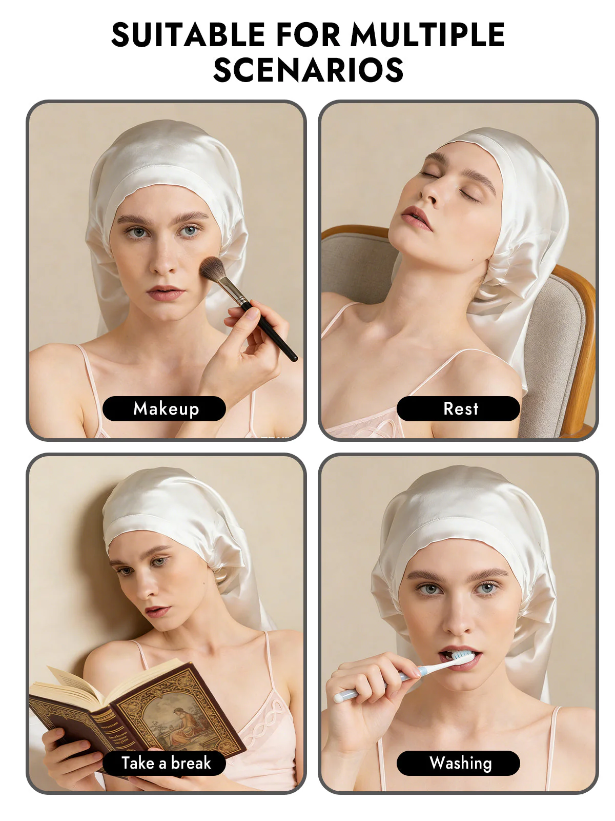 100% Mulberry Silk Elegant Bonnet for Long Hair - Image 39