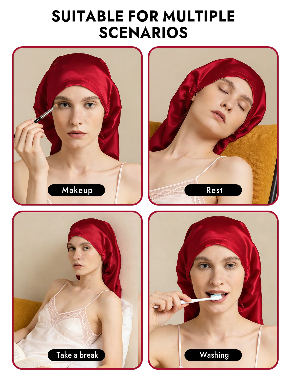 100% Mulberry Silk Elegant Bonnet for Long Hair - Image 47