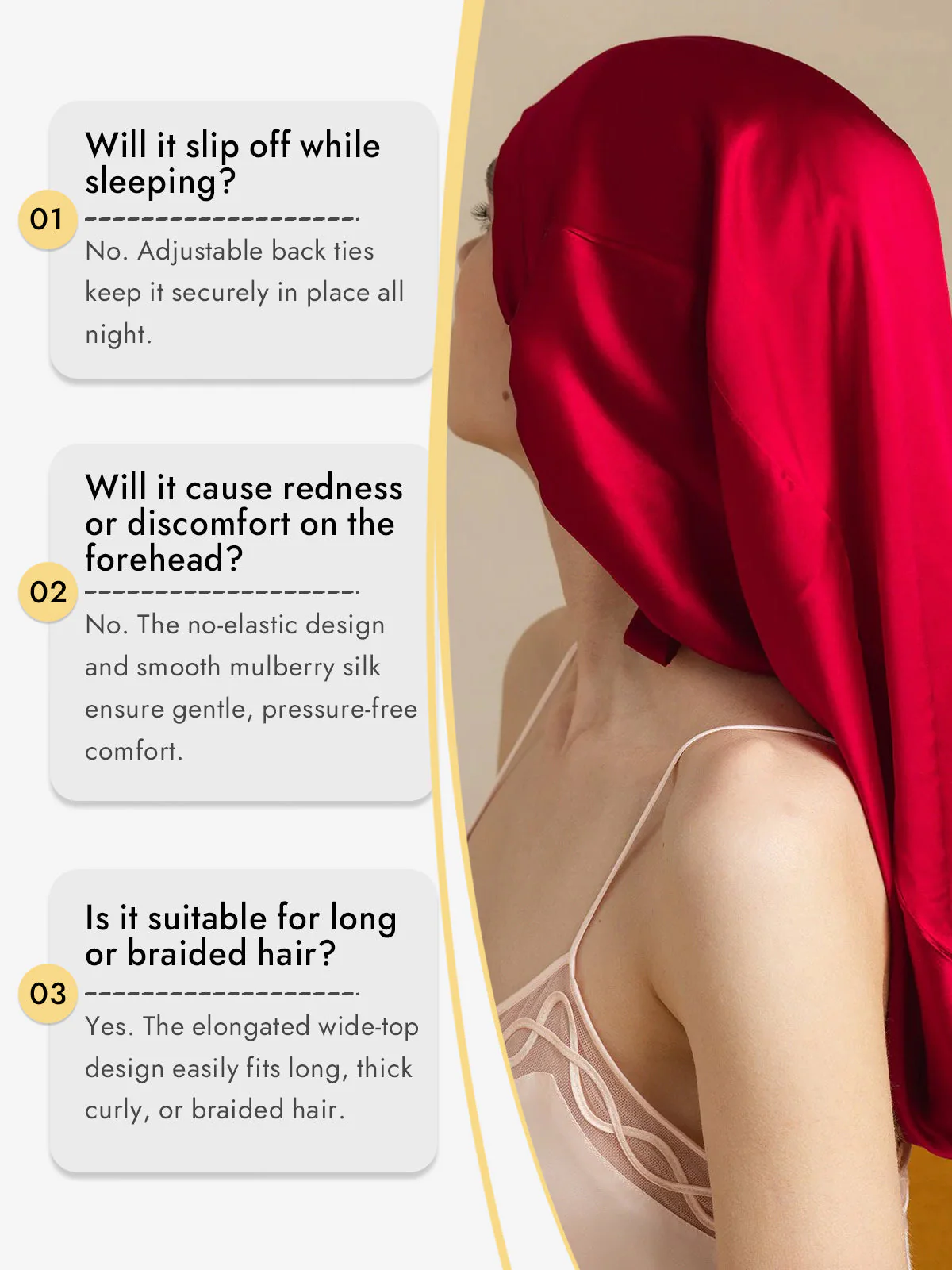 100% Mulberry Silk Elegant Bonnet for Long Hair - Image 48