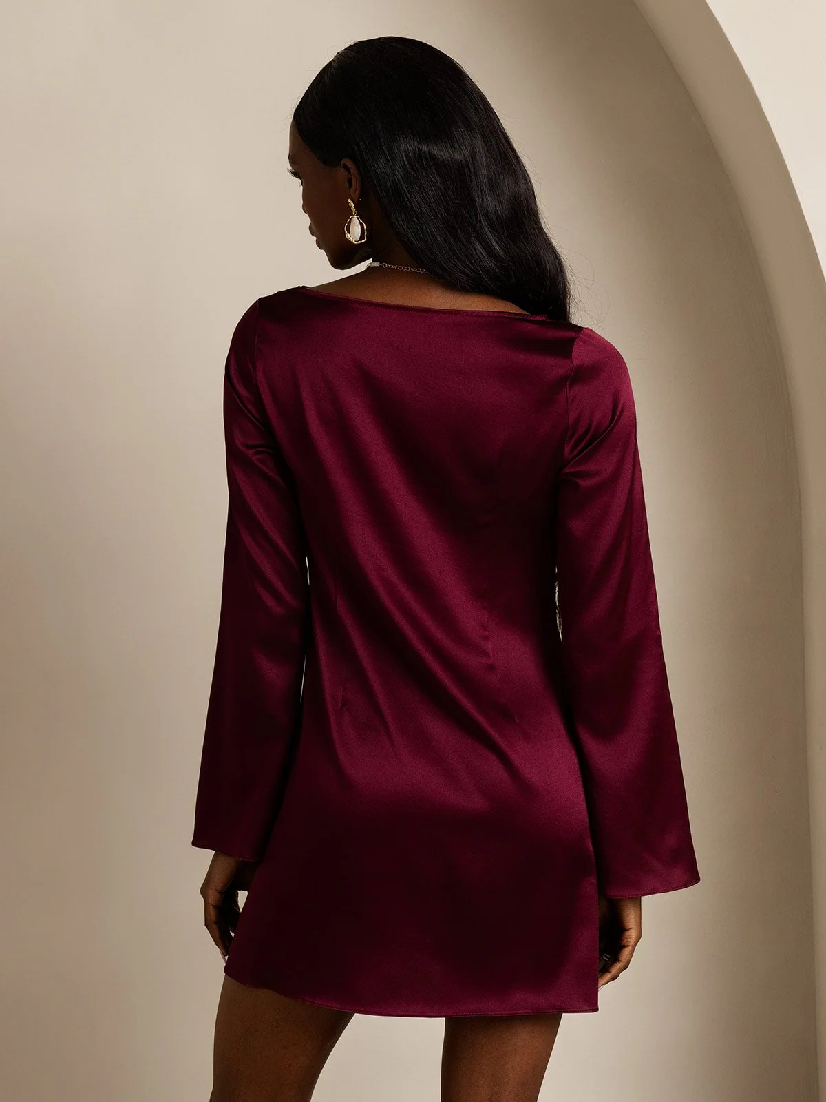 19Momme Silk Long Sleeve Boat Neck Short Dress - Image 18