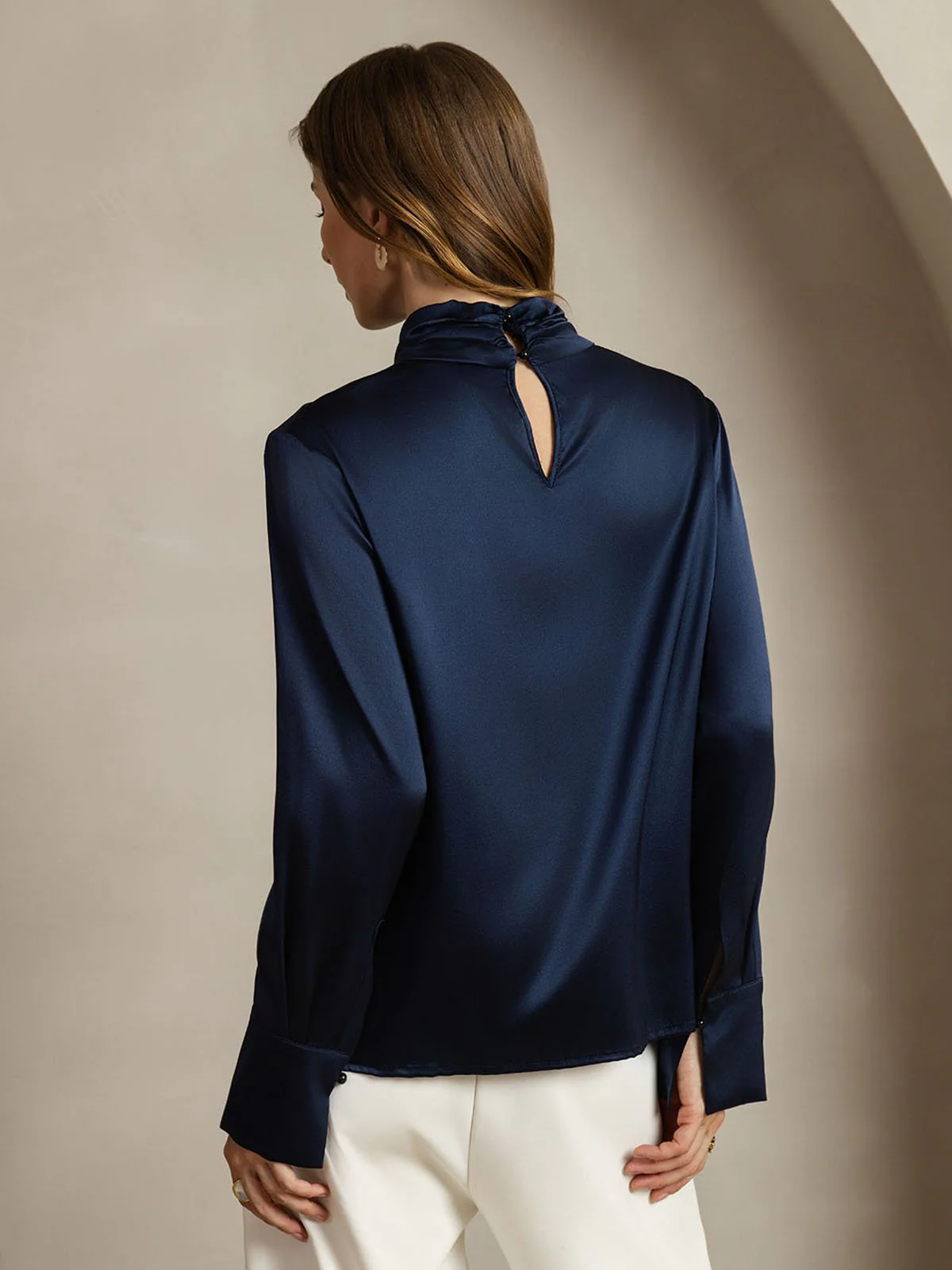 19Momme Silk Keyhole Neck Blouse with Pearl Buttons - Image 26