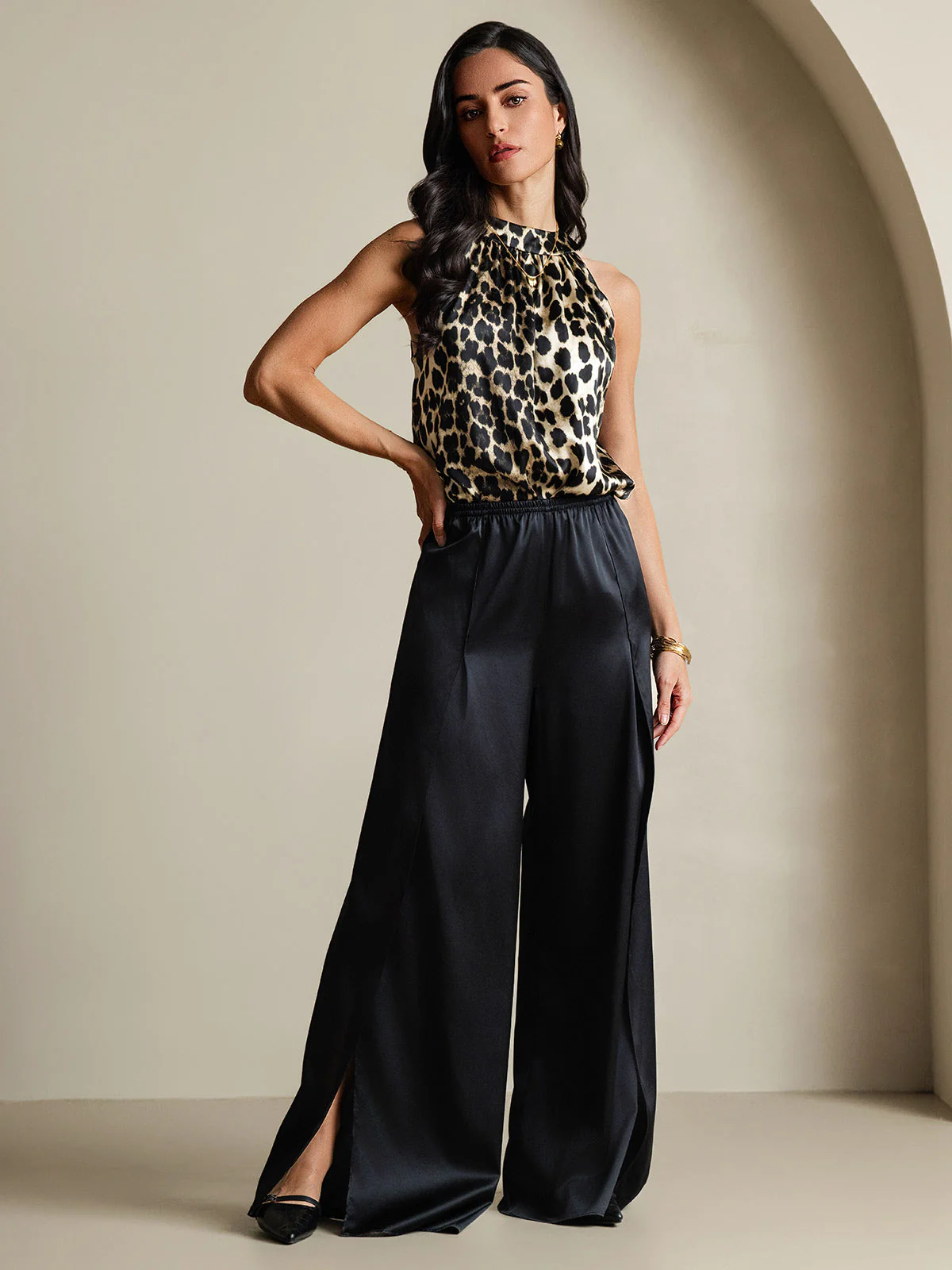 19Momme Silk Leopard Print Sleeveless Halter Neck Women's Top - Image 7