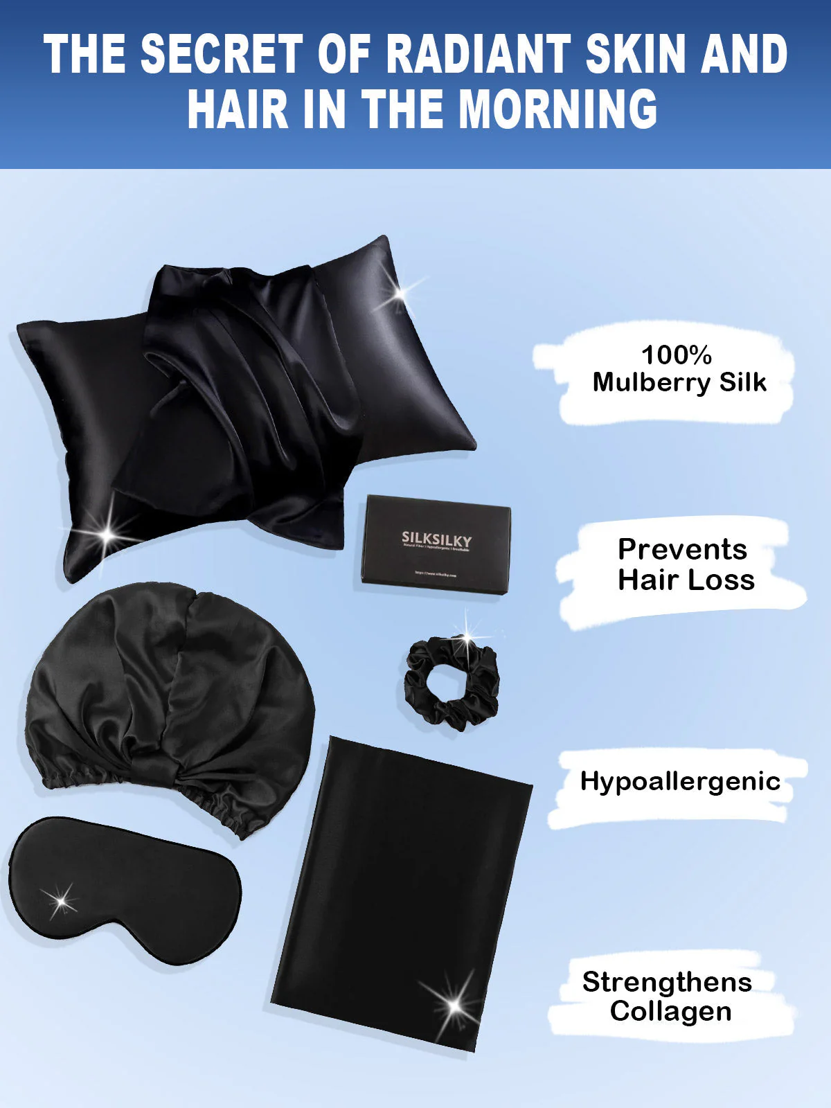 19Momme 4Pcs Set Silk Skin-Friendly Beauty Sleep Set (Hidden Zipper Pillowcase) - Image 12