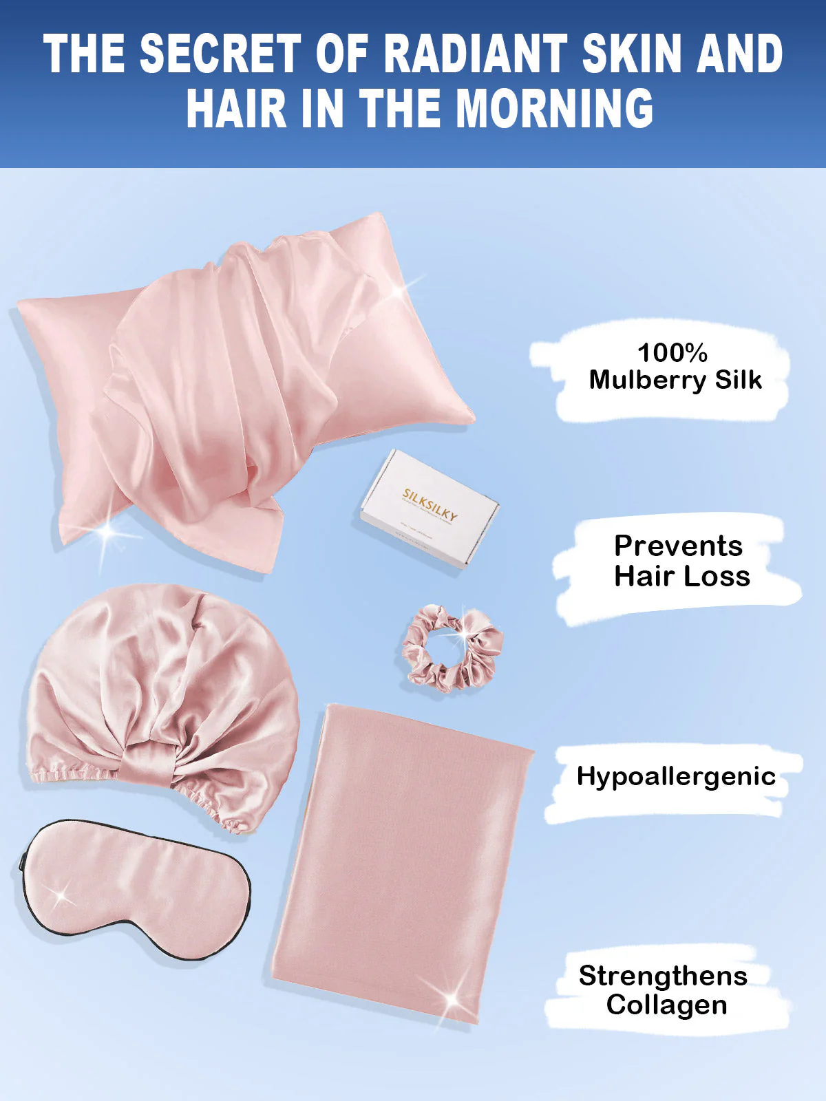 19Momme 4Pcs Set Silk Skin-Friendly Beauty Sleep Set (Hidden Zipper Pillowcase) - Image 17