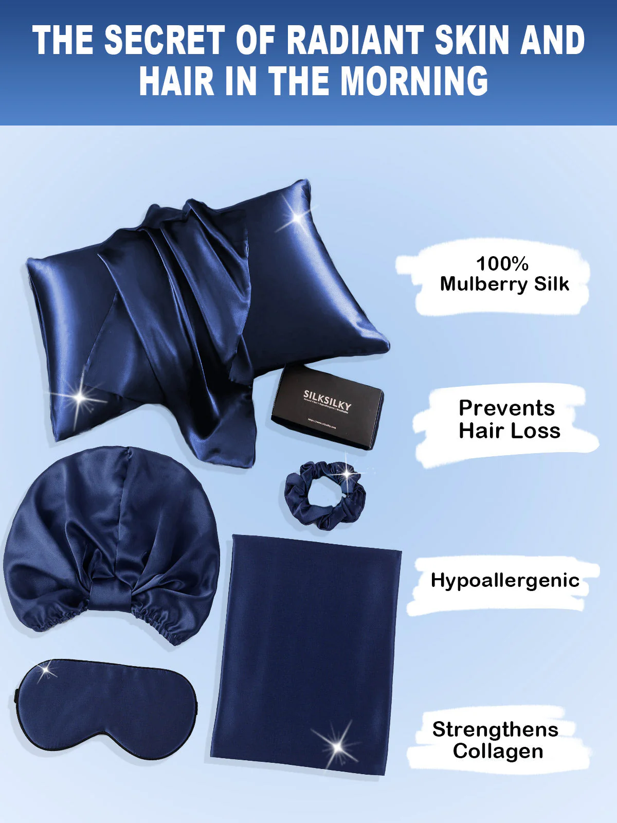 19Momme 4Pcs Set Silk Skin-Friendly Beauty Sleep Set (Hidden Zipper Pillowcase) - Image 22