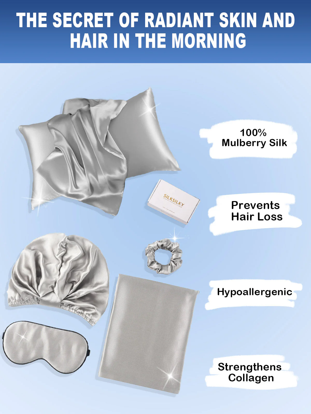 19Momme 4Pcs Set Silk Skin-Friendly Beauty Sleep Set (Hidden Zipper Pillowcase) - Image 27