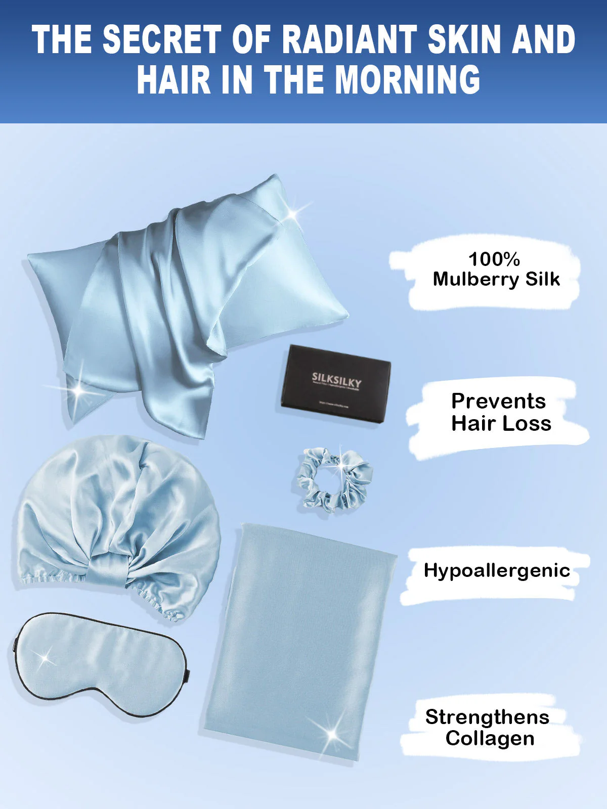 19Momme 4Pcs Set Silk Skin-Friendly Beauty Sleep Set (Hidden Zipper Pillowcase) - Image 32