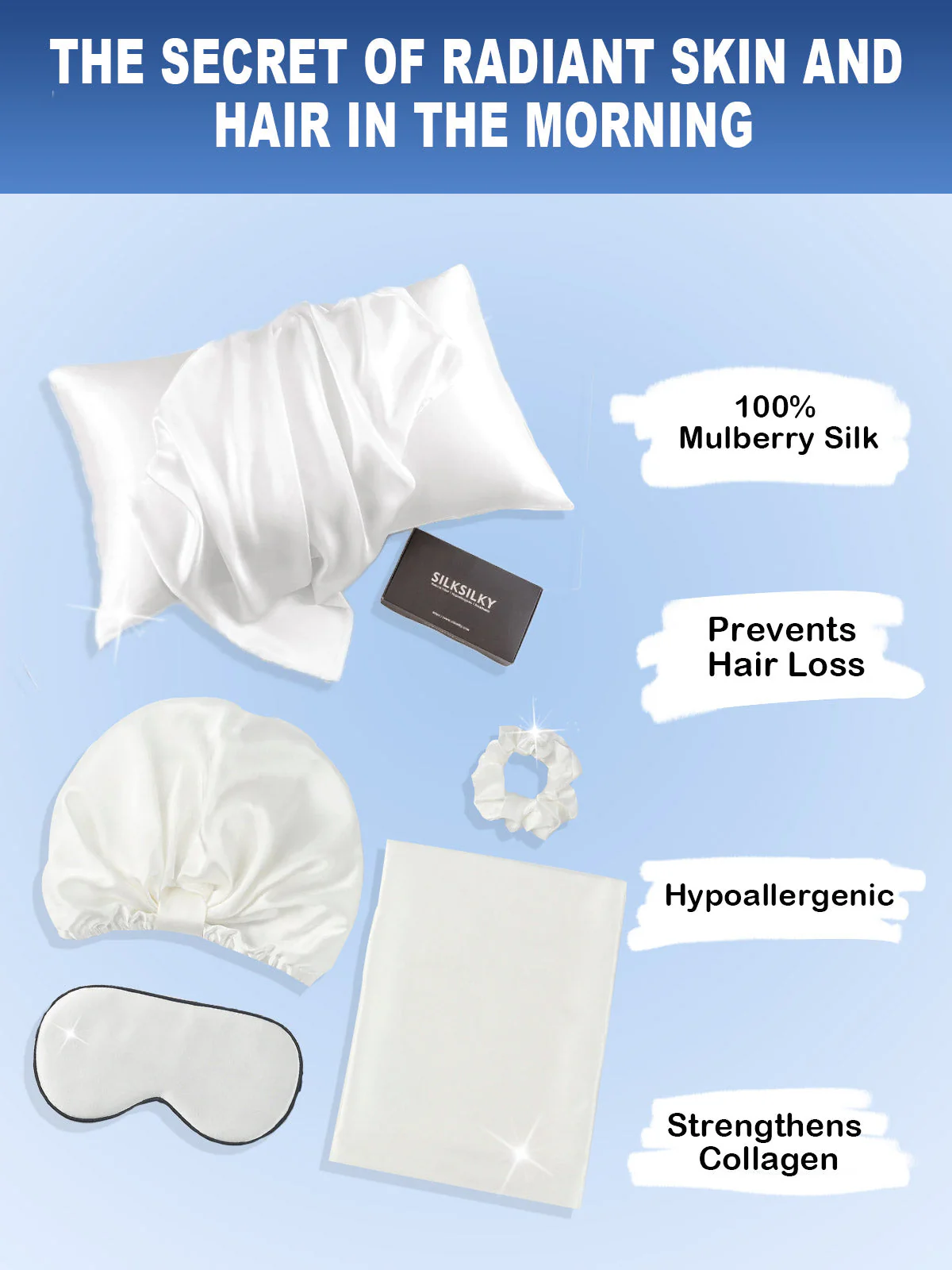 19Momme 4Pcs Set Silk Skin-Friendly Beauty Sleep Set (Hidden Zipper Pillowcase) - Image 37
