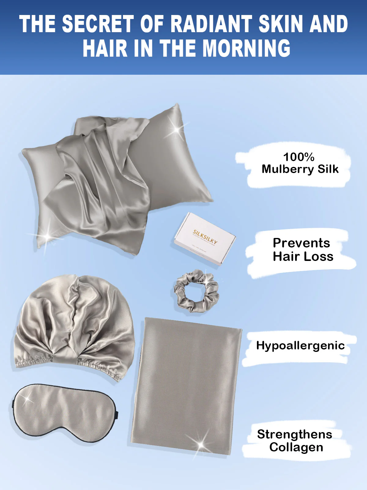 19Momme 4Pcs Set Silk Skin-Friendly Beauty Sleep Set (Hidden Zipper Pillowcase) - Image 41