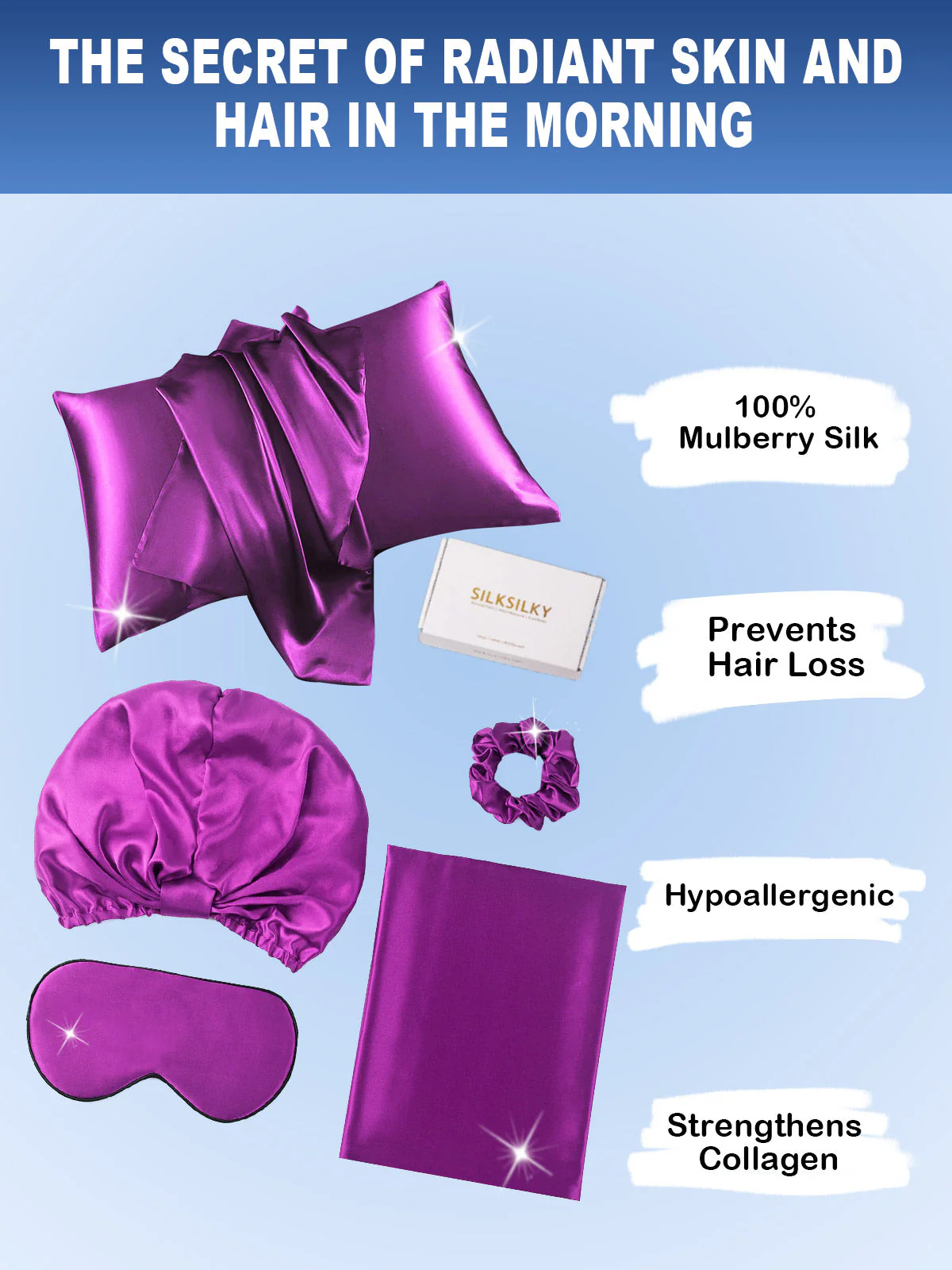 19Momme 4Pcs Set Silk Skin-Friendly Beauty Sleep Set (Hidden Zipper Pillowcase) - Image 45